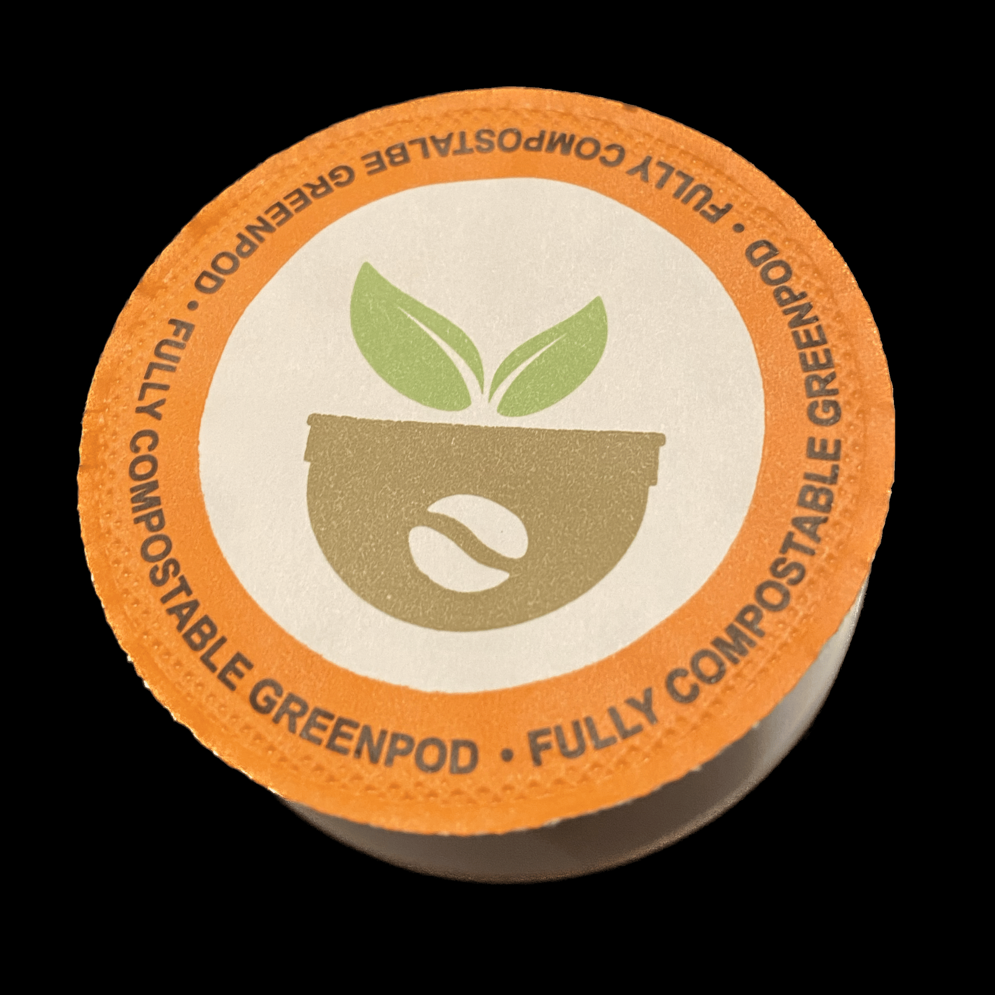 coffee pod top that says "fully compostable GreenPod" on the label