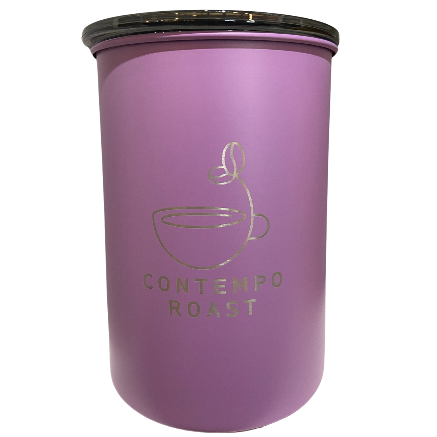 lupine (light purple) canister with ContempoRoast logo etched on front