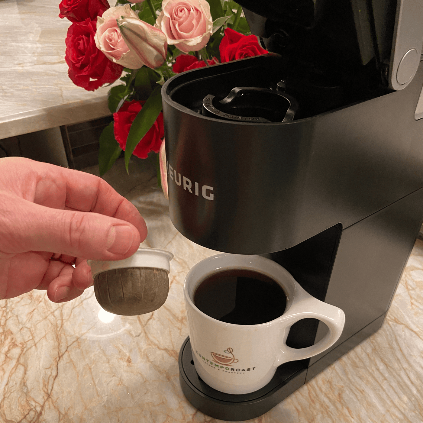 coffee pod with Keurig brewer