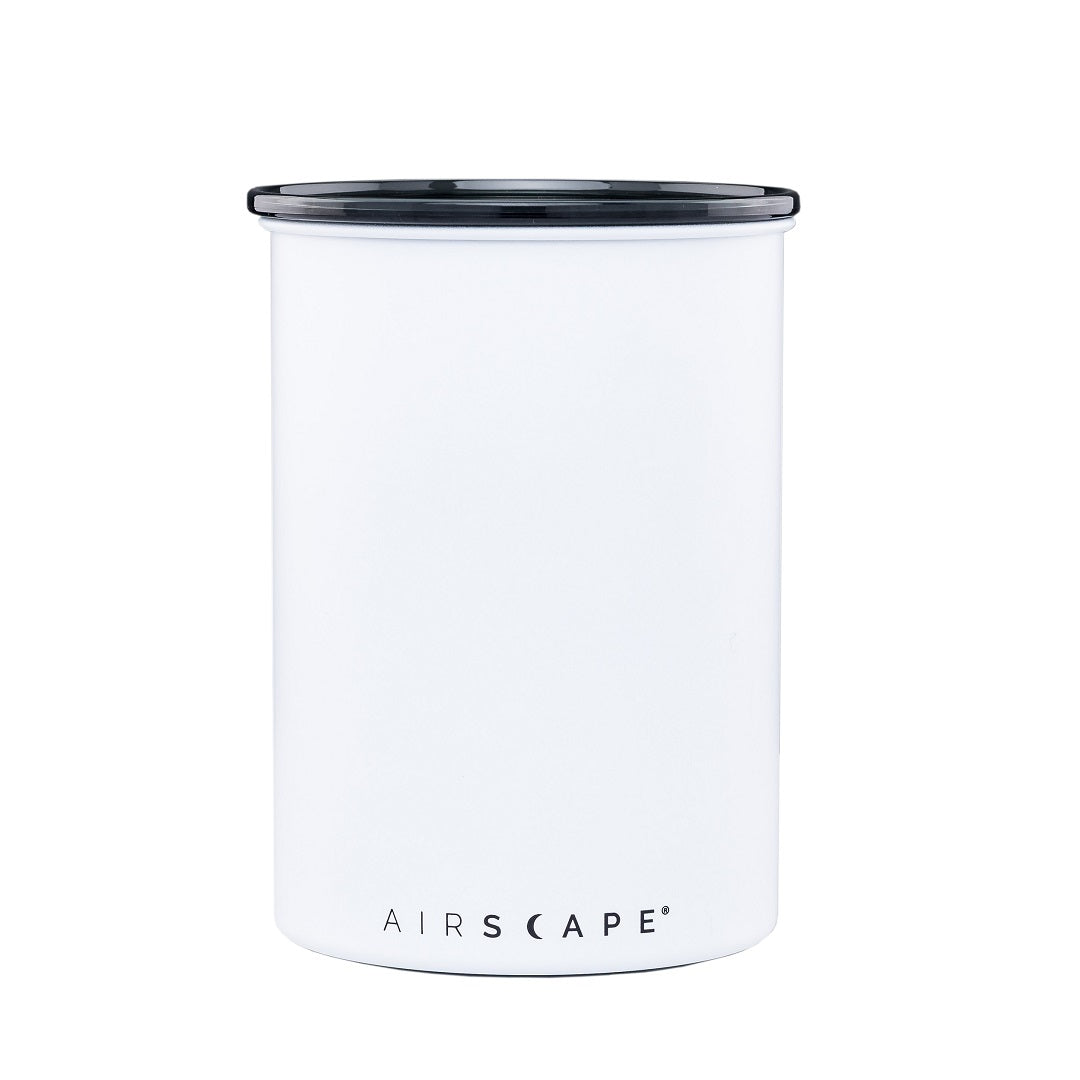 matte white Airscape canister, back view